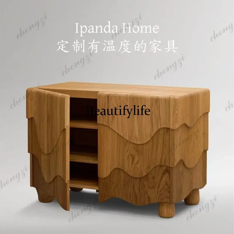 A4567Medieval solid wood carved wave bedside table French retro designer high-end home bedroom locker