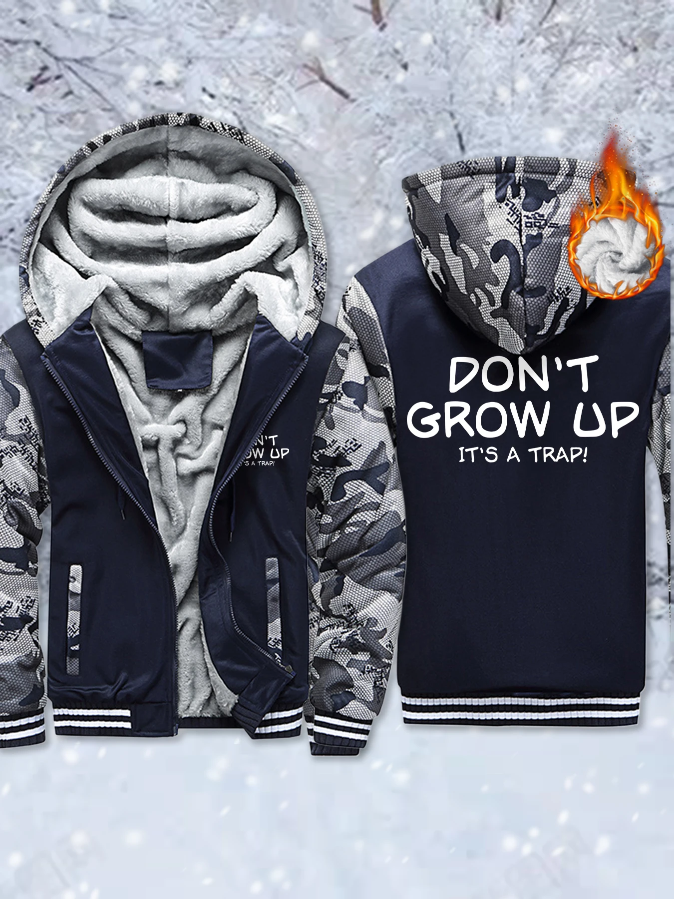 

Don'T Grow Up It'S A Trap Funny Printed Unisex Fleece Warm Jackets Soft Streetwear Winter Thicken Veste Pocket Zip-Up Hoodie