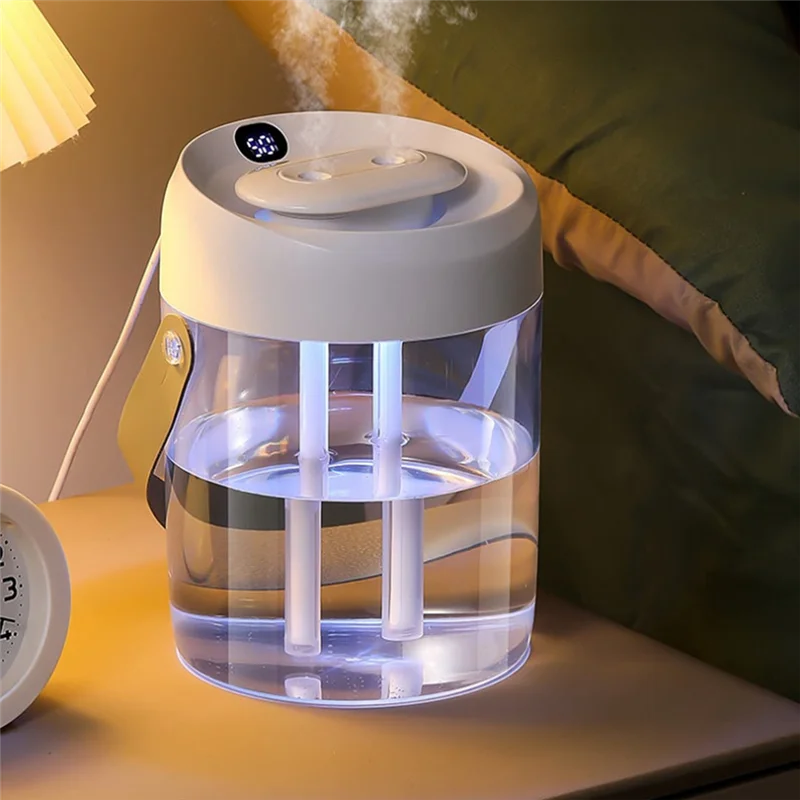 N89R White 2L Double Nozzle Humidifier Office Desktop Portable Air Atomizer USB Chargeable Digital Display Humidification Nebuli