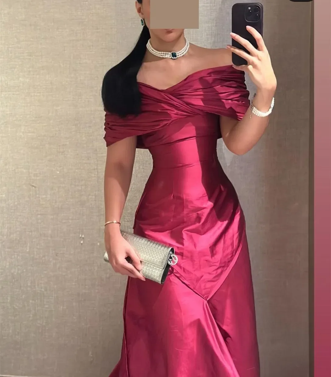 Customized Classic Long Burgundy Off Shoulder Evening Dresses Mermaid Taffeta Pleated Sweep Train Zipper Back Prom Dresses