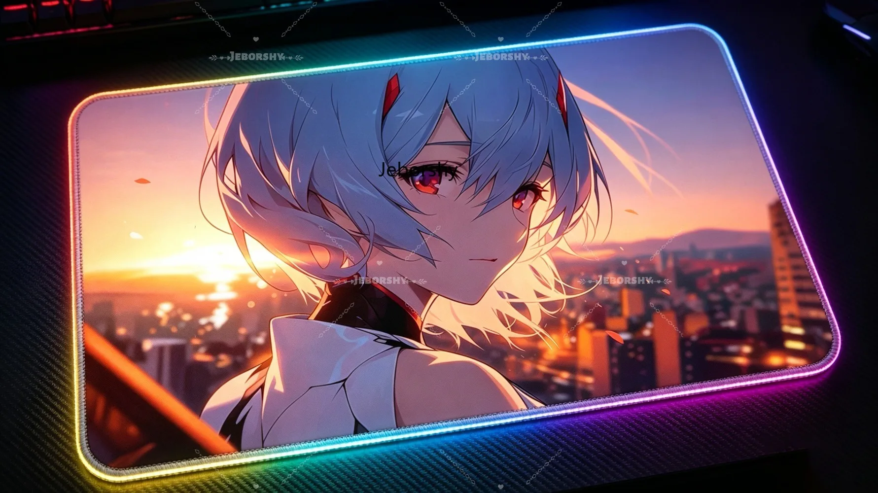 Vibrant RGB Gaming Desk Mat, Luminous LED Mouse Pad with Cool Girl & Gun Print, Non-slip, Great Gift for PC Users