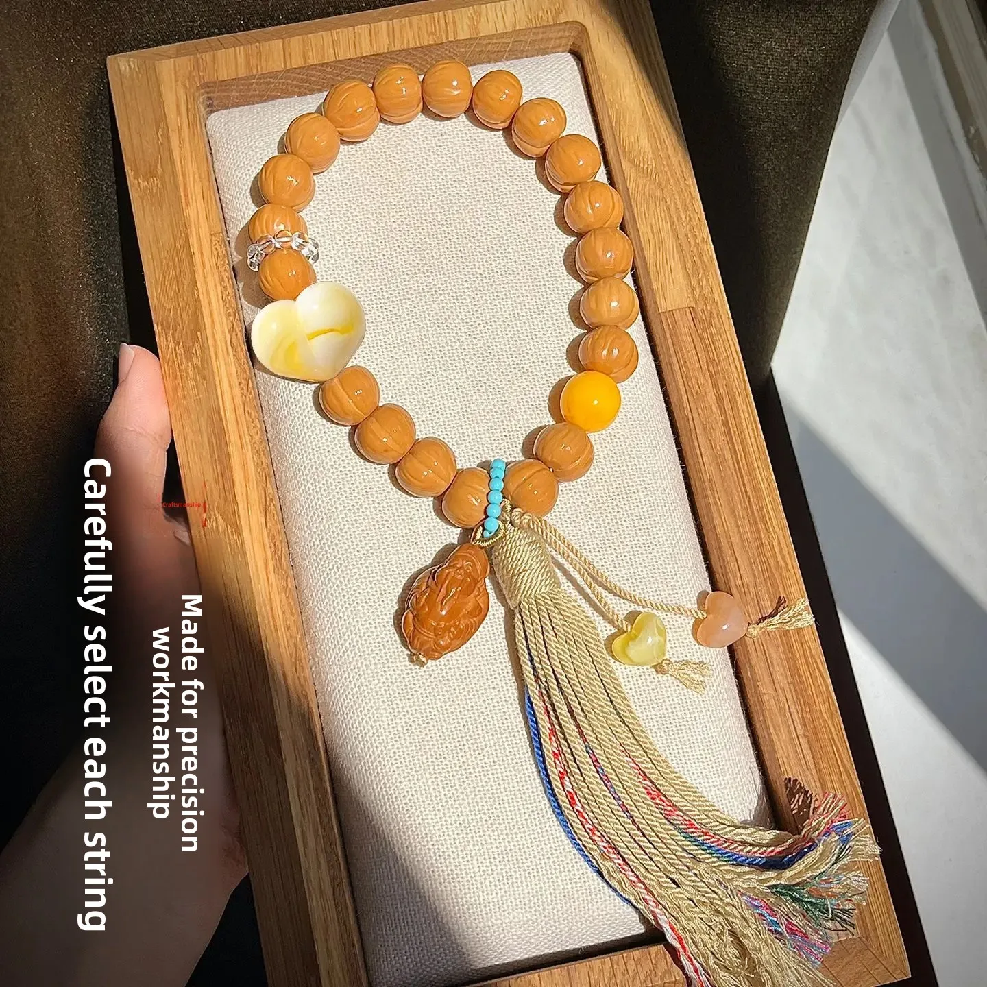 2026 Fine Carved Cornucopia Brushed Heart Glossy Peach Monkey Head Single Circle Wenwan Buddha Beads Bracelet Handheld Jewelry F
