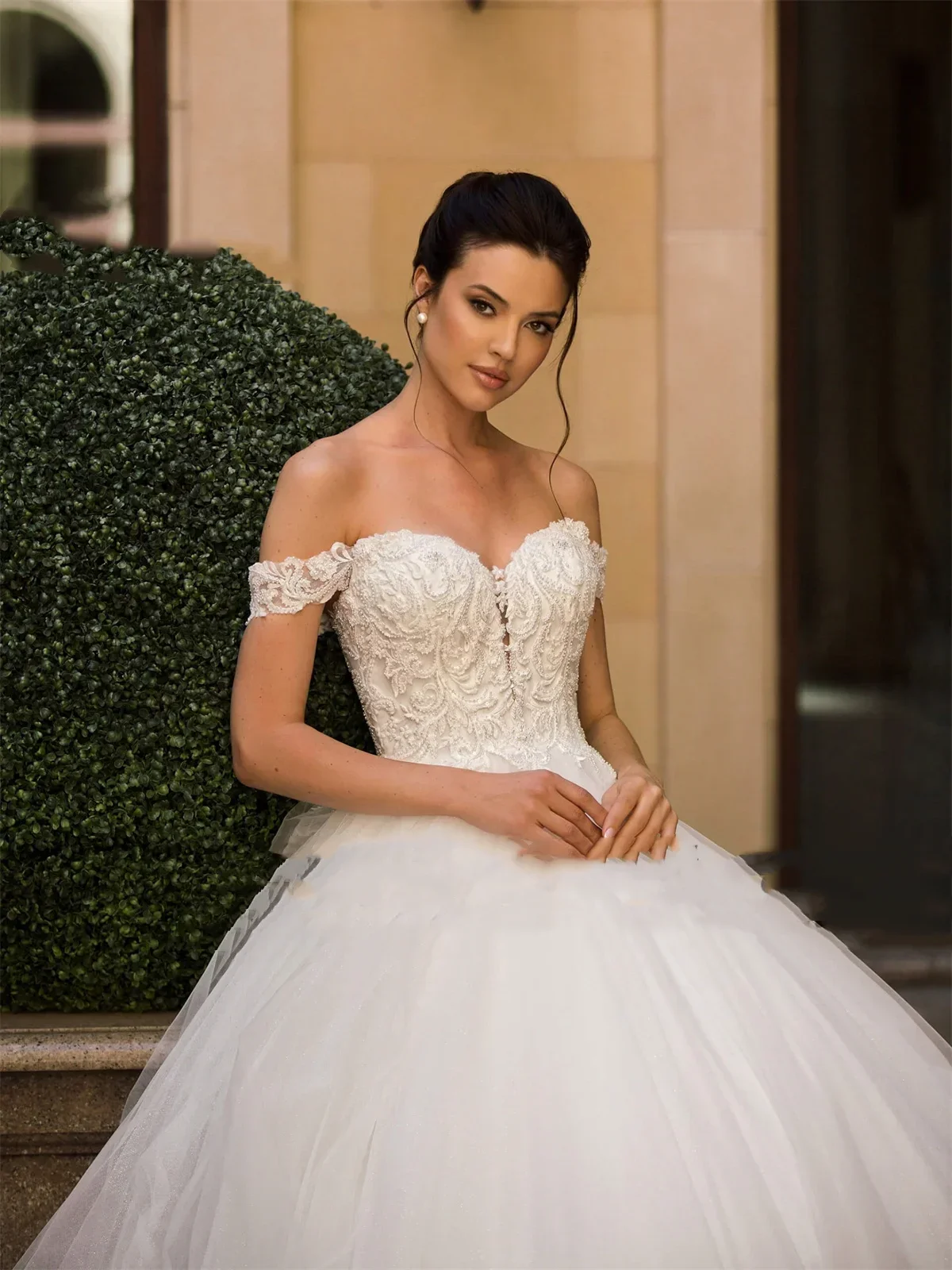 Elegant White A-Line Chiffon Decal Women's Wedding Dress 2026 Sexy Sweetheart Off The Shoulder Dance Bridal Gown Customized