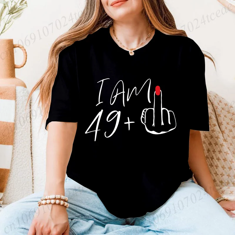 Ropa de calle Harajuku para mujer, camiseta gráfica 'I Am 49 Plus', Top de moda con dedo medio, ropa estética informal FG01
