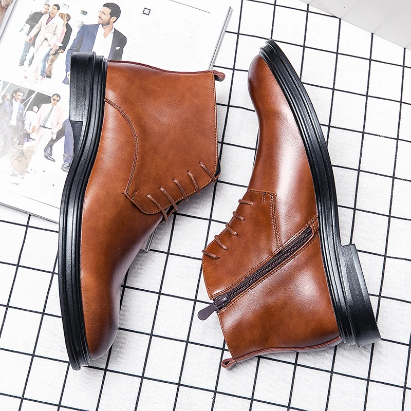 الشتاء الرجال تشيلسي الأحذية وأشار عدم الانزلاق الأعمال عارضة رسمية الحد الأدنى المألوف الارتفاع زيادة الأحذية #3