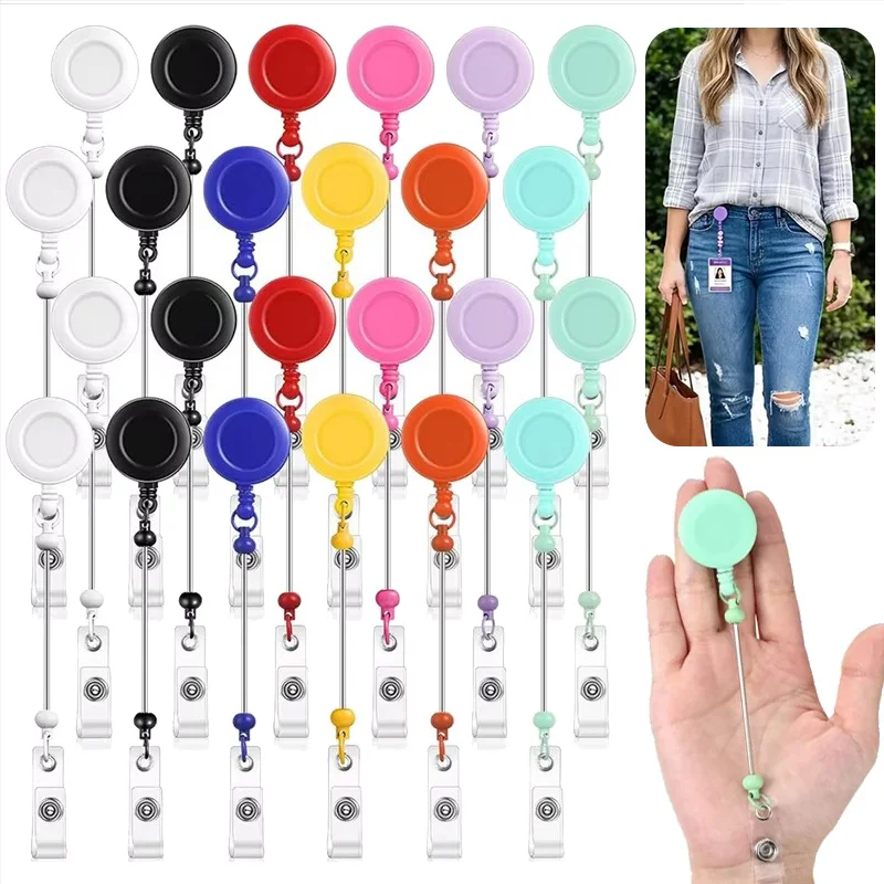 6/12Pcs Random Color Retractable Badge Reels with Clip Cord, DIY ID Holder for Nurse Office School TMZ