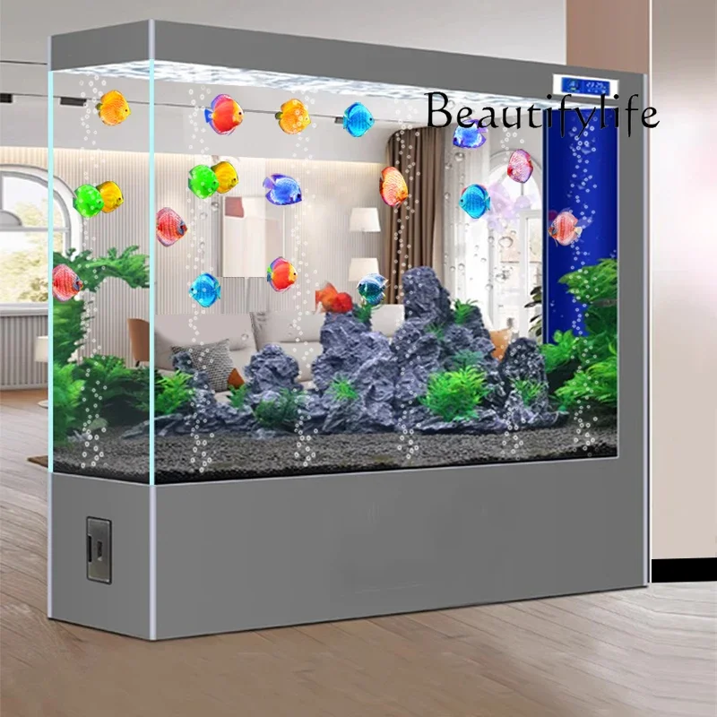 

ecological water-free ultra-white glass floor-to-ceiling goldfish tank Partition screen fish tank living room large household