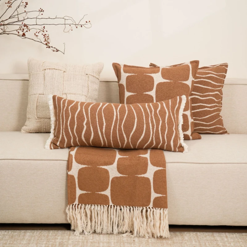 30x50/45X45CM Beige Caramel Throw Pillow Cover Homestay Simple Stamping Waist Cushion Cover Decor Home Decorative Pillowcase