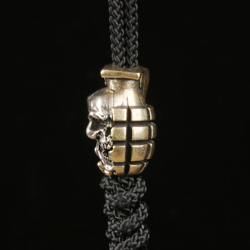 Pure Copper Two-tone Grenade Skull Rope Pendant Creative EDC Knife Pendant Handmade Accessory Keychain Charm Spacer Bead