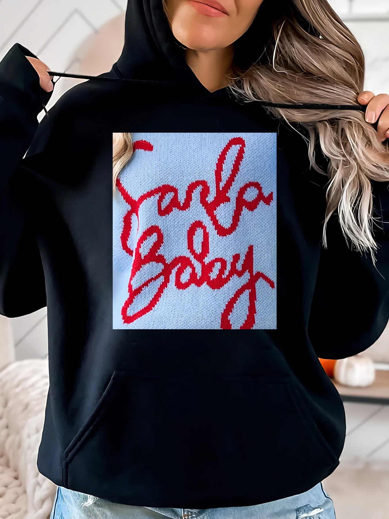 Santa Baby Weihnachtsdruck-Hoodie für Damen, lässig, Urlaubskleidung, Schwarz, Übergröße