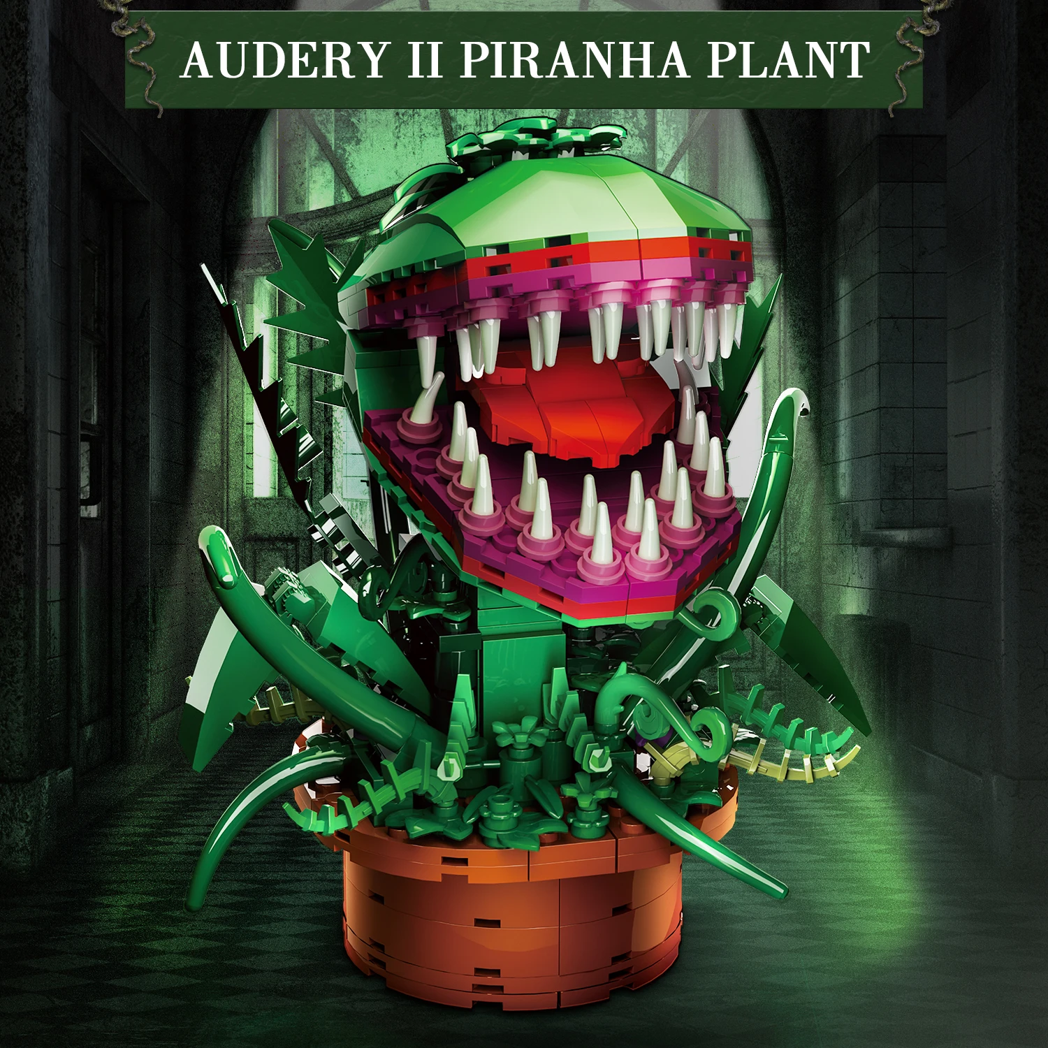 Gobricks MOC Audrey II Piranha roślina klocki do budowy Chomper rośliny doniczkowe Horrors Model kwiatu cegły montaż zabawek zbieraj prezent