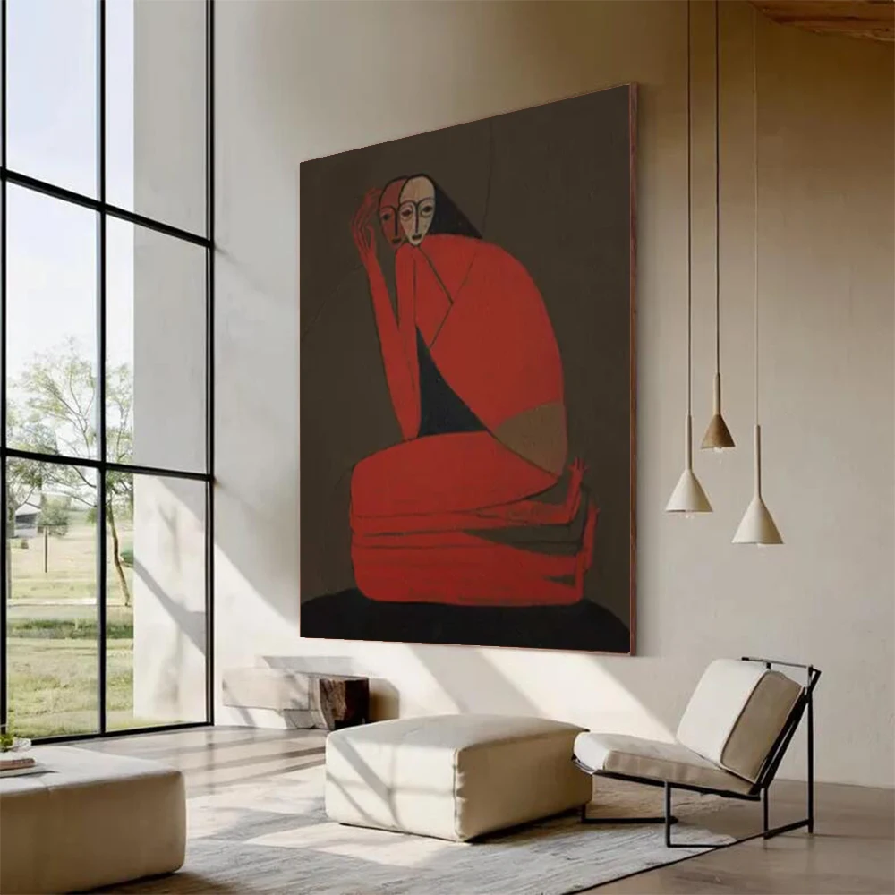 Handmade Large Scale Quirky Style Medieval Figure Canvas Painting Unique Decorative Artwork