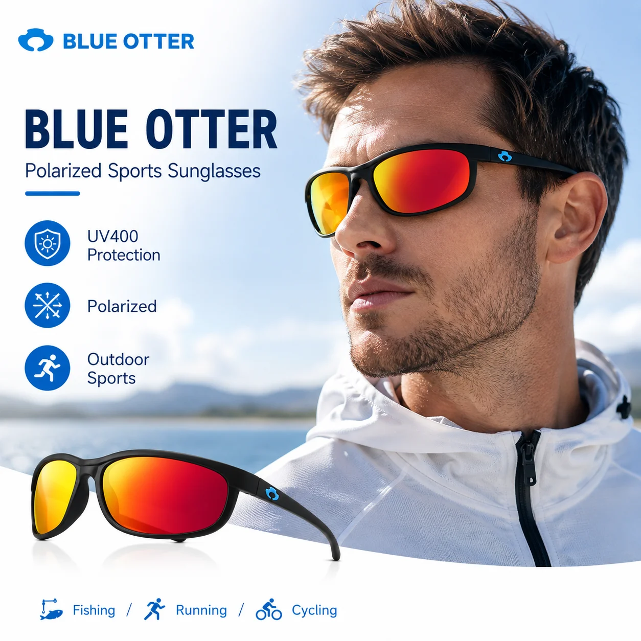 BLUE OTTER Polarized Sunglasses Men Women UV400 Outdoor Sports Glasses for Fishing Cycling Running Hiking Driving BT01