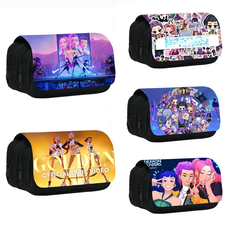 

Kpop demon hunter Double-layer Pencil Case School Pencil Box Cases Large Capacity Pencil Bag Supplies Stationery