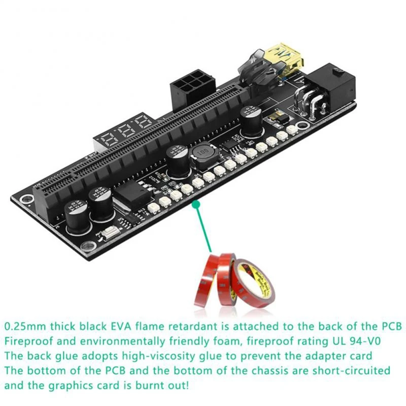 PCIE Riser 1X To 16X Graphics Extension Card With 3.3V Digital Display And 3528 Flash LED For Bitcoin GPU Mining 2Set