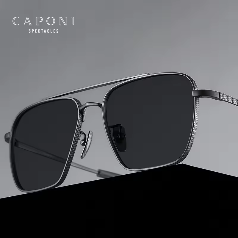 CAPONI-gafas de sol de titanio puro para hombre, lentes fotocromáticas polarizadas para exteriores, UV400, marca Original, BS50004 gafas de sol hombre lentes gafas en tendencia marcas originales de lujo