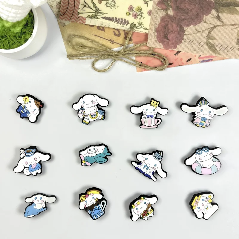 

12Pcs Sanrio Shoe Charms Accessories Cinnamoroll PVC Shoe Decrations Wristband Buckle X-mas party Gifts jibbitz Crocodile