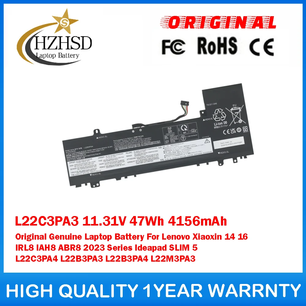 

L22C3PA3 11.31V 47Wh 4156mAh Original Genuine Laptop Battery For Lenovo Xiaoxin 14 16 IRL8 IAH8 ABR8 2023 Series Ideapad SLIM 5