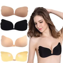 Invisible Silicone Push Up Bras for Women Plus Size Front Tie Lingerie Fly Strapless Bra Bridal Wedding Breathable Underwear