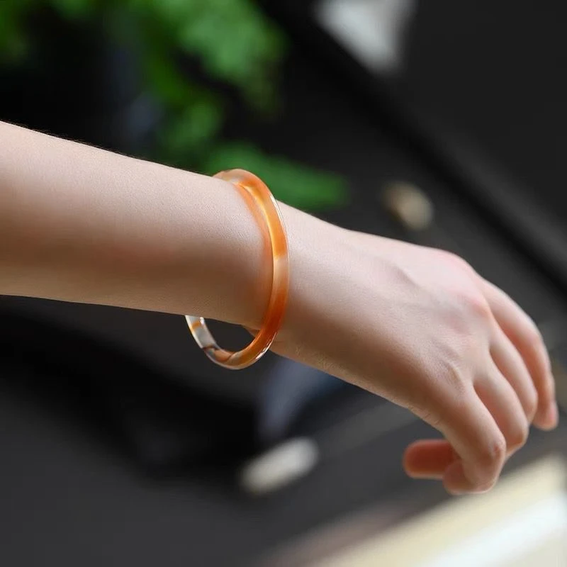 Marrow Bracelet Round Bar Ice Cherry Red Agate Bracelet Honey Orange Bracelet Crystal Women's Fine