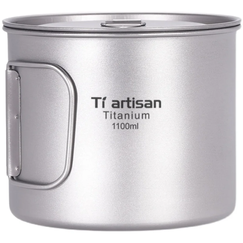 Outdoor Titanium 1100ml Pot Camping Cooking Pots Picnic Ultralight Titanium Pot with cover and handle