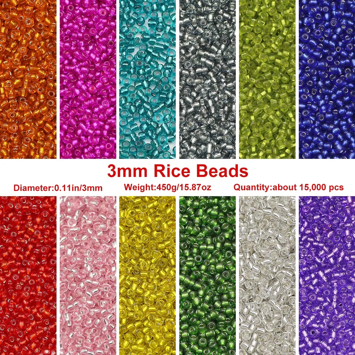 

3MM 450g Multicolour Rice shaped Beads Spacers Loose For Jewelry Making DIY Charms Necklace Bracelets Accessories 15000pcs