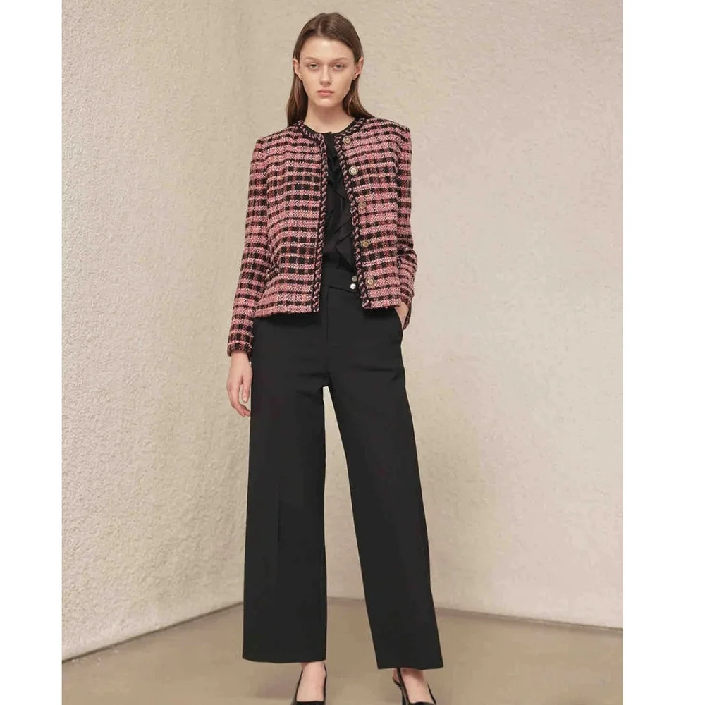 

Шерстяное пальто Ele ort MICOAT из чистого оригинального высококачественного весеннего твида, женская верхняя одежда, модное, на пуговицах