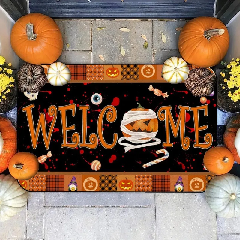 

VIKAMA Cartoon Spooky Halloween Crystal Pile Carpet Non-slip Entryway Dirty Resistant Floor Mats Home Decoration