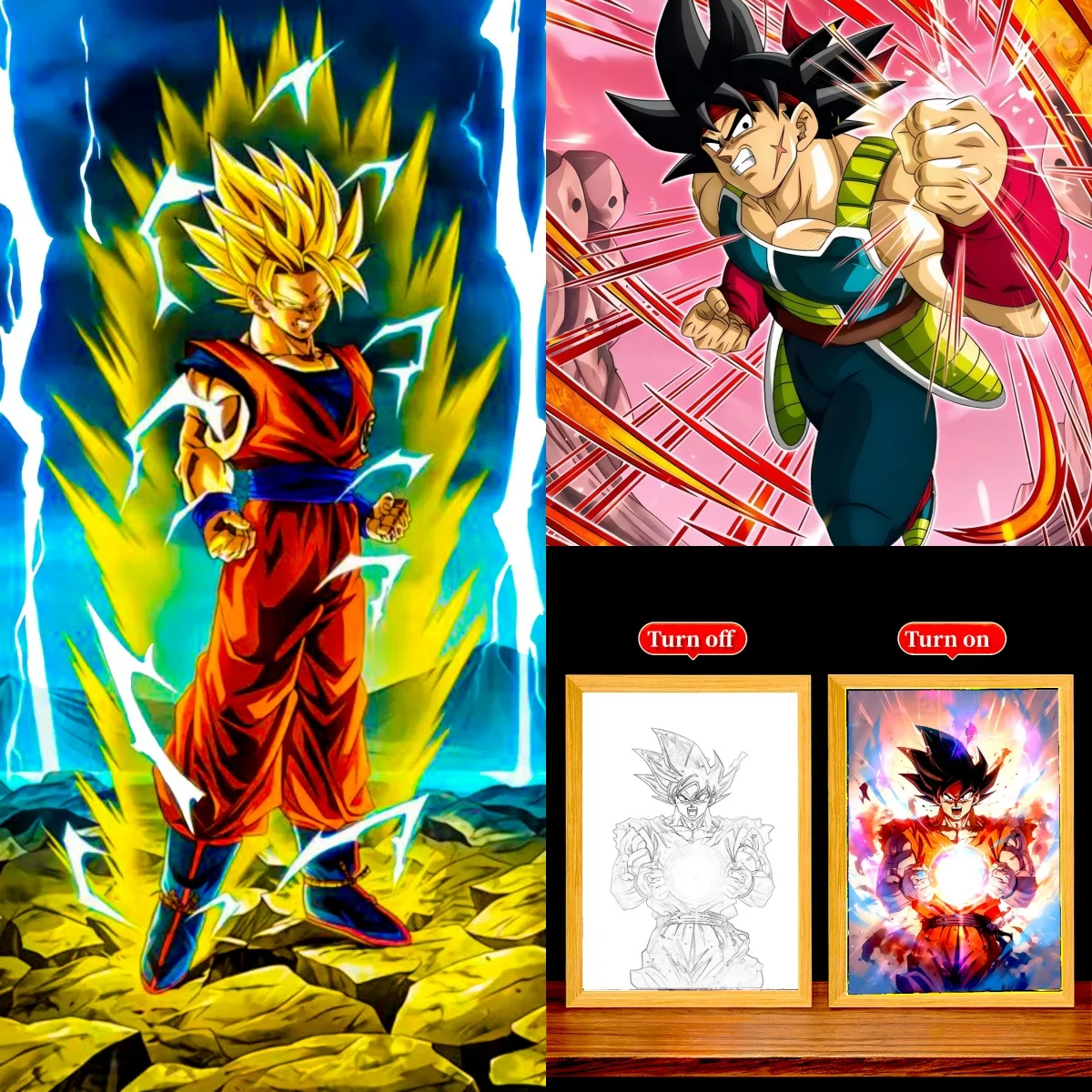 Figura de Anime Dragon Ball, pintura de luz, marco de fotos, Goku, Vegeta, luz Led nocturna, decoración de dormitorio de cumpleaños, regalos originales, lámpara de Luna