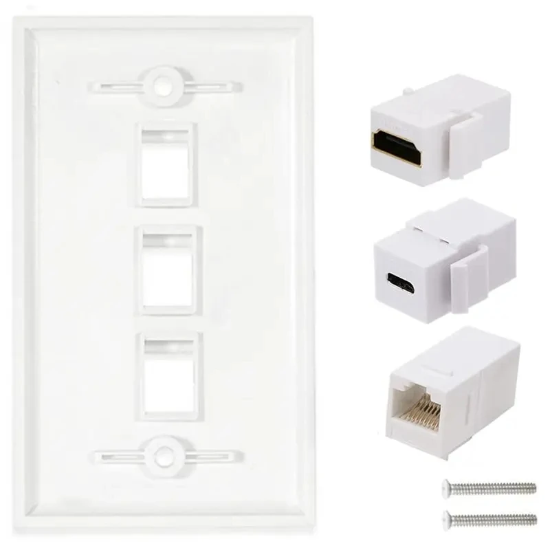 3-Port HDMI Compatible USB Type-C CAT6 High-Definition Data Solderless Socket Panel Multimedia Information Wall Plug