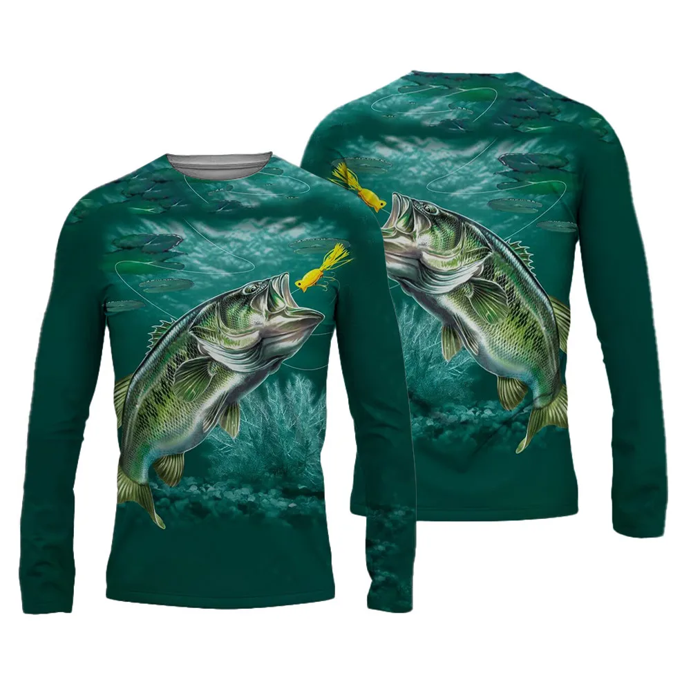 Men's Fishing Shirts 3D Pinting Fishing Apparel Breathable T-Shirt Long Sleeve Summer Outdoor Sports Fishing Shirts Mens T Shirt