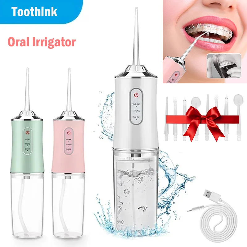 Irrigateur buccal portable, hydropulseur dentaire pour livres de dents, blanchiment, aste par USB, 4 embouts, 220ml, machine à laver la bouche