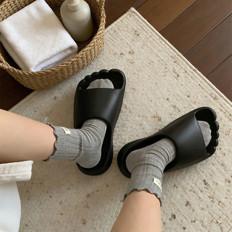 Summer EVA Antibacterial Shower Slides for Men Women Non-Slip Deodorant Creative Toe Shape Bathroom Slippers Soft Cloud Sandals
