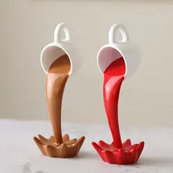 Floating Spilling Coffee Cup Sculpture Magic Pouring Splash Floating Coffee Cup Mug Sculpture Resin Art Decor for Coffee Lover