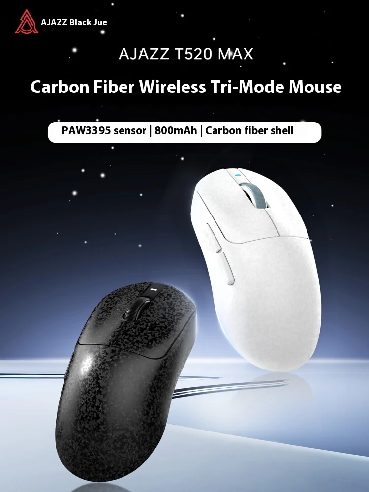 جديد Ajazz T520 E-Sport ماوس الألعاب اللاسلكي 3 وضع Paw3395 الكربون مختلط قذيفة خفيفة الوزن مكتب ماوس ملحق Fps ألعاب