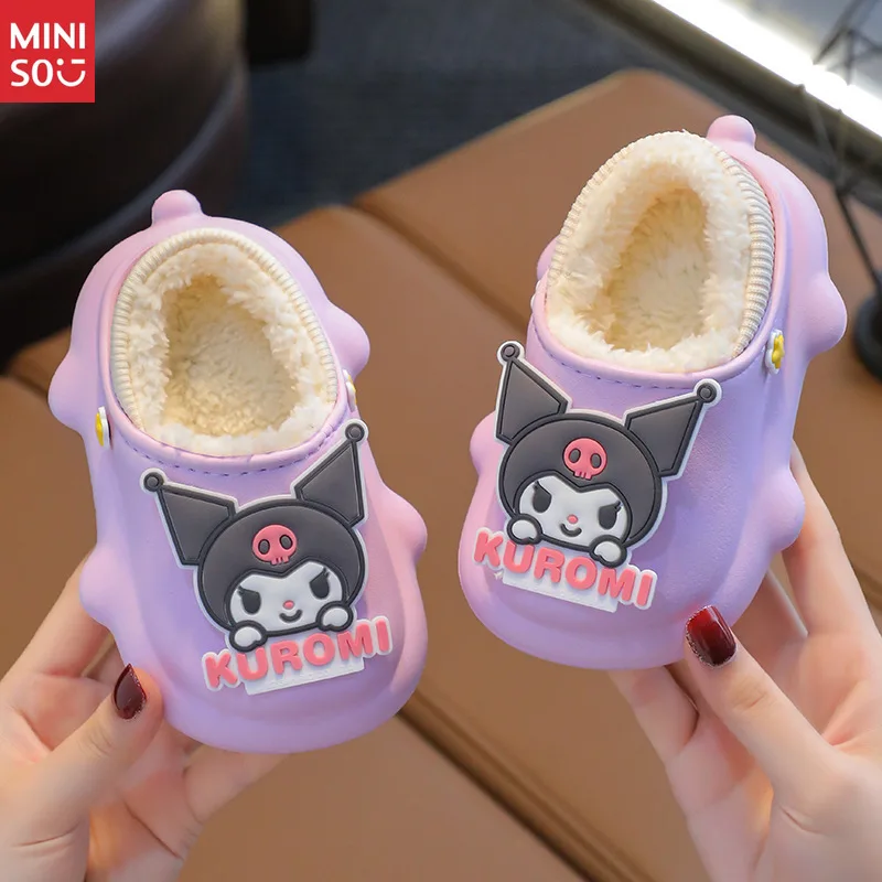 

Плюшевые тапочки Miniso Sanrio для девочек, домашняя теплая непромокаемая противоскользящая домашняя обувь Kuromi