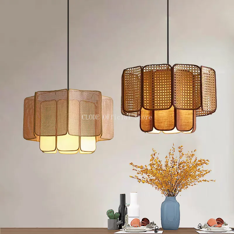 

Japanese Style Modern Rattan Weaving Hang lamp Handmade Pendant for Living Room Dining Room Decoration Light Fixture
