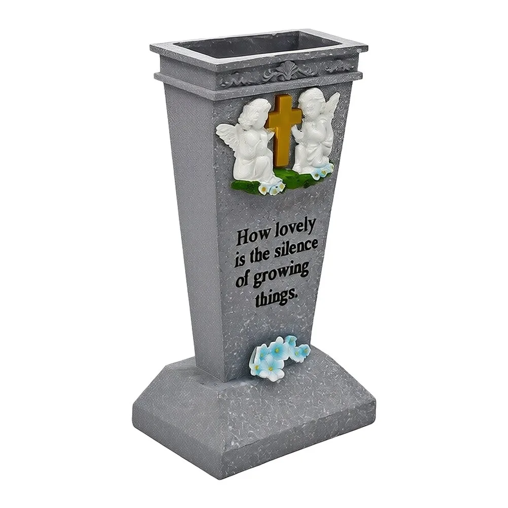 Elegant Resin Memorial Angel Flower Vase Weather‑Resistant Graveside Floral Holder For Cemetery Outdoor Remembrance Decoration