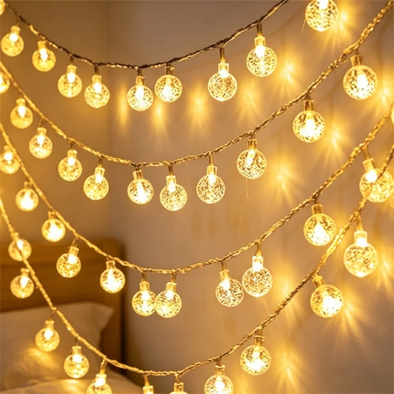 1.5-10m 10/20/40/80 LED Crystal Ball String Lights Battery Operated Indoor Decor Holiday Christmas Garland Lamp LED Fairy Lights