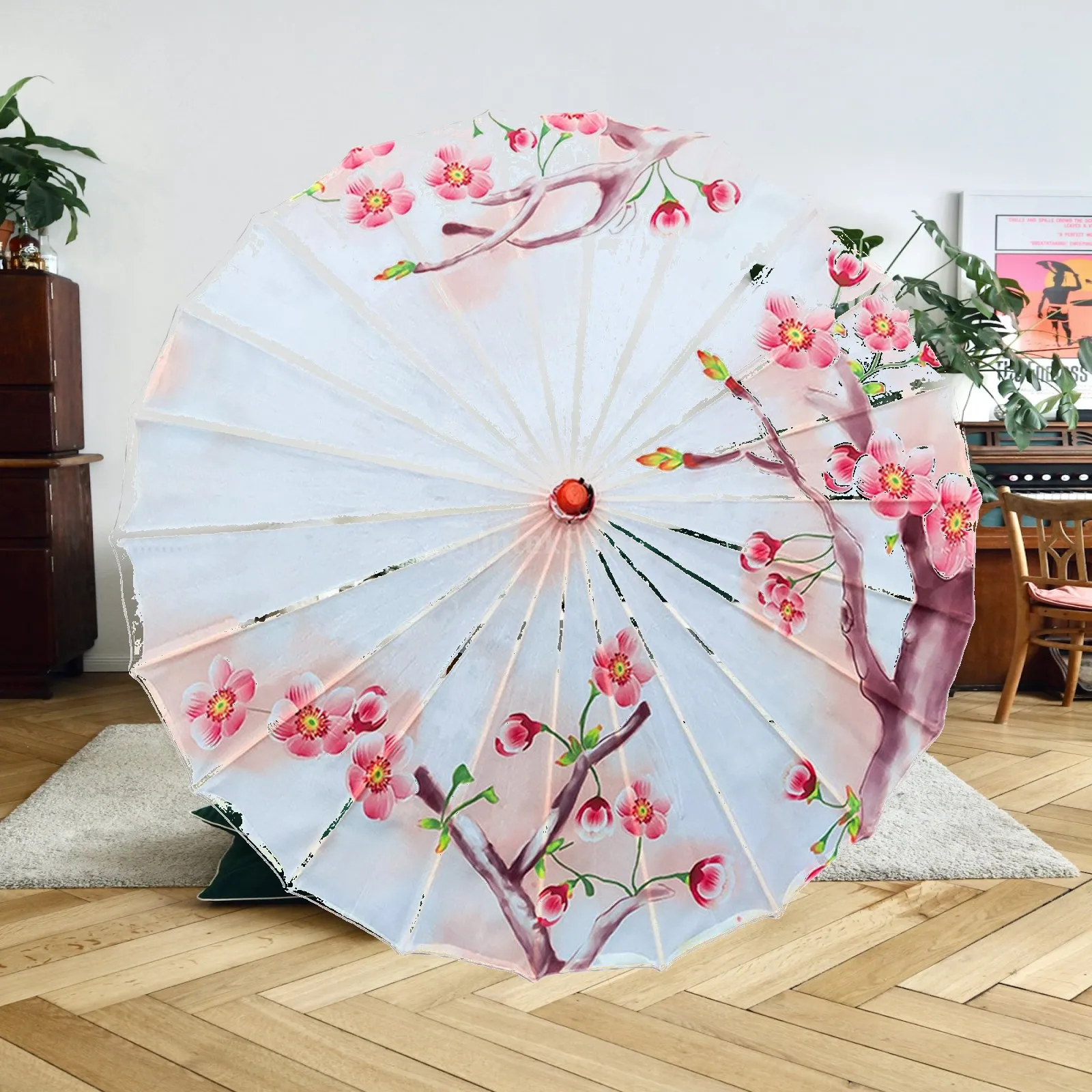 

Solid Wood Handmade Oriental Parasol Oiled Paper Windproof Sunshade Umbrella for Women Asian Wedding Parties Cosplay Photography