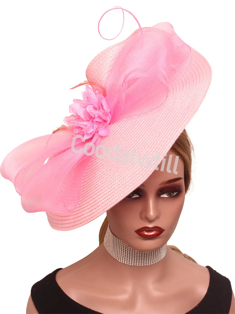 

Свадебная шляпа-волшебник с розовым цветком, женская церковная гонка, коктейльная коробка-таблетка, аксессуары для женщин, головные уборы для коктейльной вечеринки