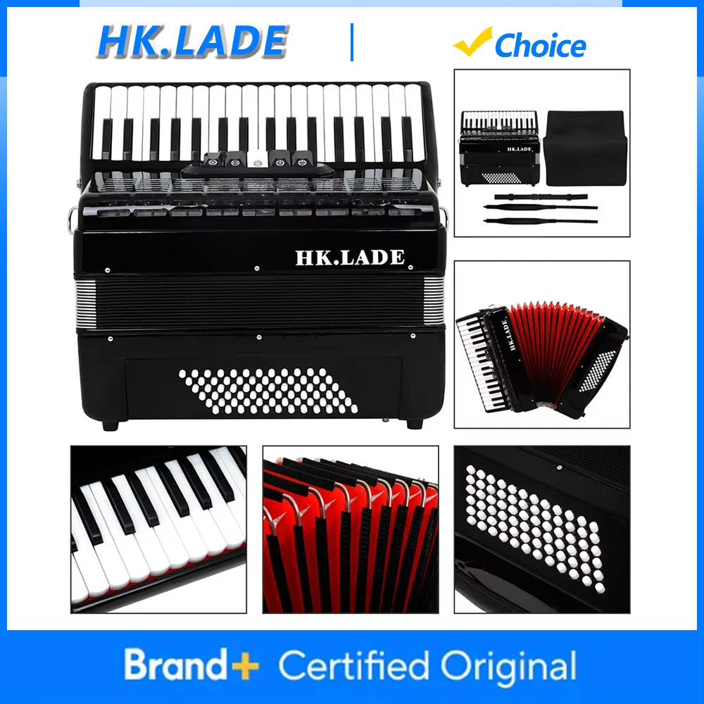 Acordeón HK.LADE AH-50 de 34 Teclas y 72 Bajos, Acordeón Multivoz con Estuche, Instrumento de Teclado para Clases, Presentaciones y Enseñanza