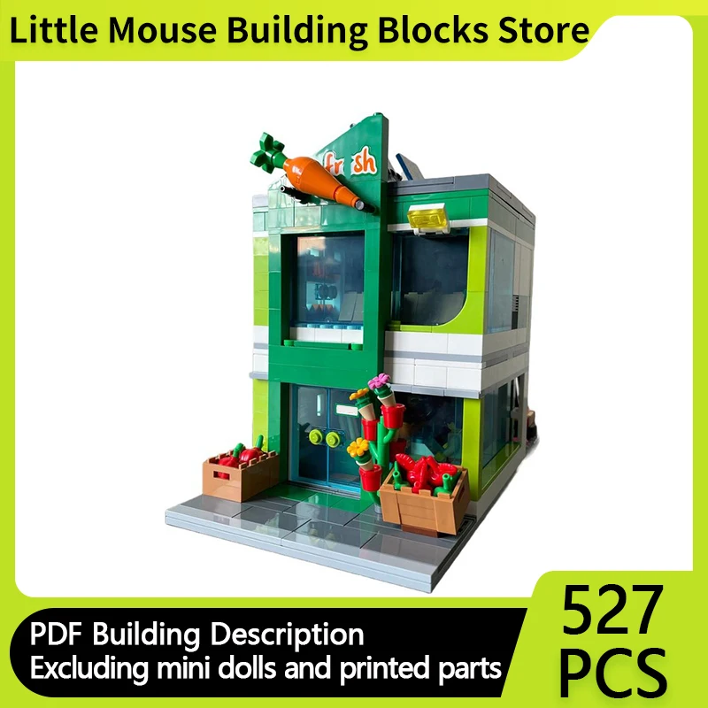 

Модель City Street View MOC, строительные кирпичи, продуктовый магазин, 2-этажная модульная технология, подарки, праздник, сборка, детские игрушки, костюм