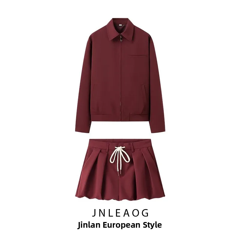 JNLEAOG Herbst Neue Faion Casual Sle Oberbekleidung ort Rock Set frauen Polyester Faser Lange Sve Regelmäßige Länge Mantel