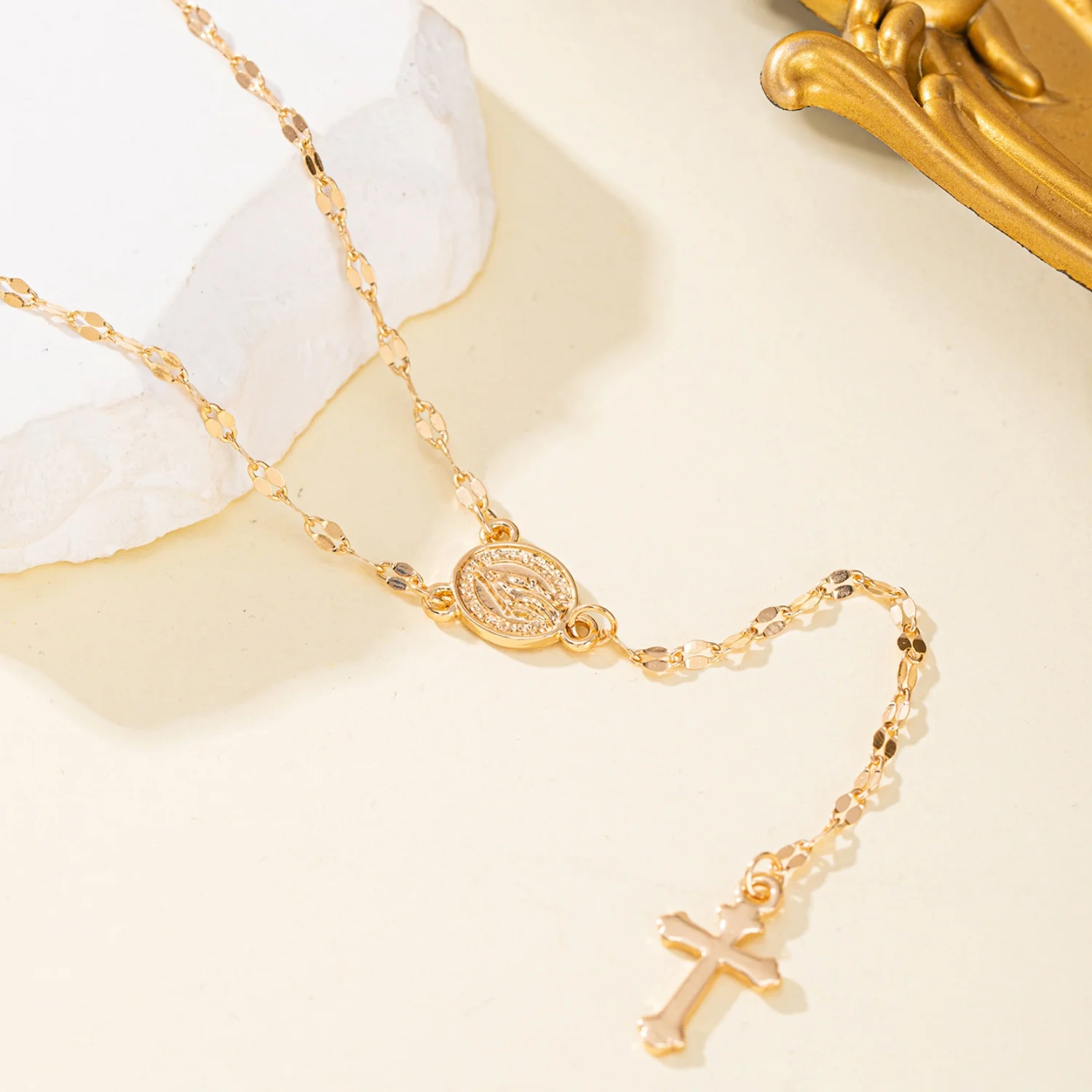 1pc Minimalist Virgin Mary Cross Tassel Pendant Necklace, Religious Christian Catholic Jewelry, Gift for Men Boys Him