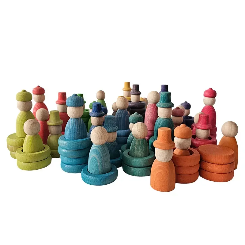 Rainbow Pastel Peg Dolls Rings Coins Color Sorting Open Ended Play Toys Wooden Stacking Montessori Educational Toys for Children