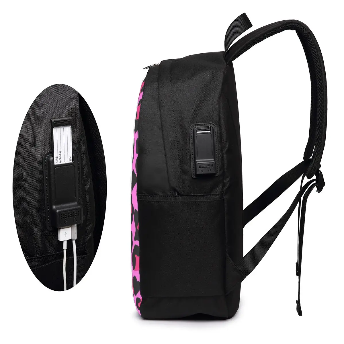 Hot Pink Leopard Print Backpack Travel Notebook Bag Computer College Student School Bag Laptop Shoulder Bags for Men Women view 5