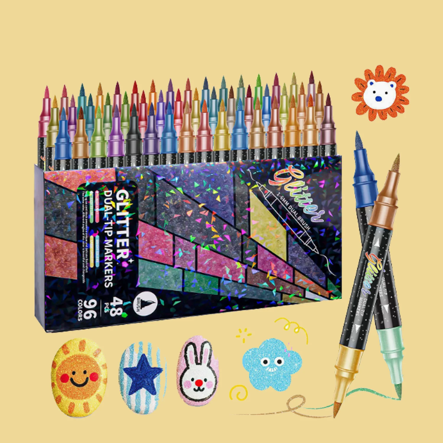 

12-48 pc Metallic Glitter Markers Pen Dual-Colors Dual Tip Glitter Pens Set Metallic Sparkle Marker DIY Crafts for child Aldult