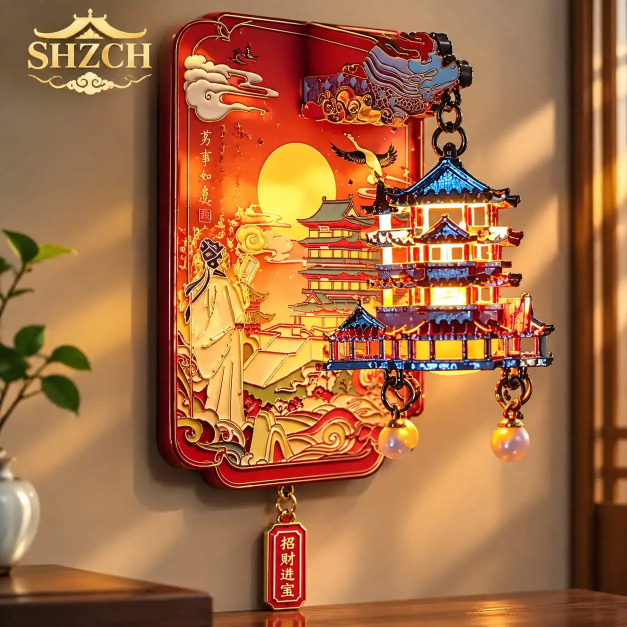 Jiangxi Nanchang Tengwang Pavilion Luminous Lantern Cultural Creative Alloy Metal Refrigerator Stickers Decoration StickersZI30