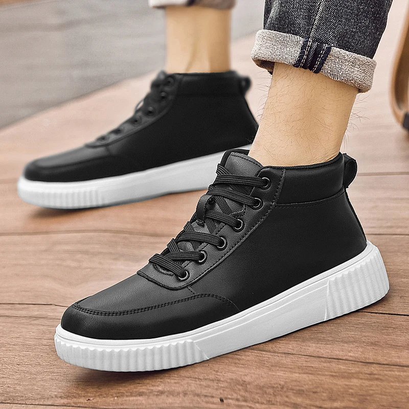 

2025 Fashion Brand Men's Comfortable Lace Up Zhongbang Casual Board Shoes Classic Black/white Winter Fleece Warm Outdoor Boots